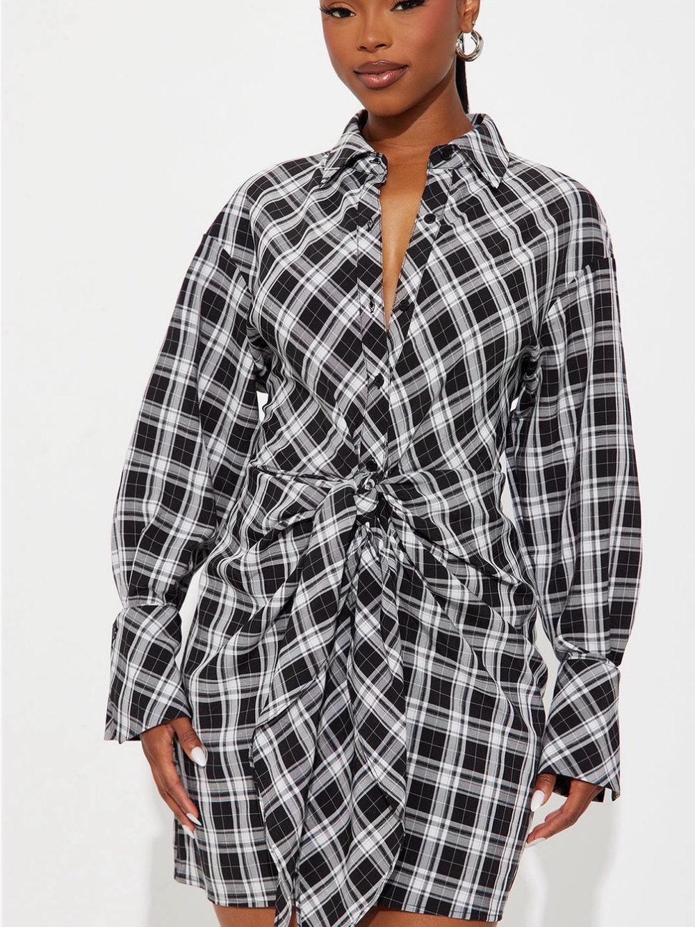 Fashion Nova Black and White Plaid Shirt Dress